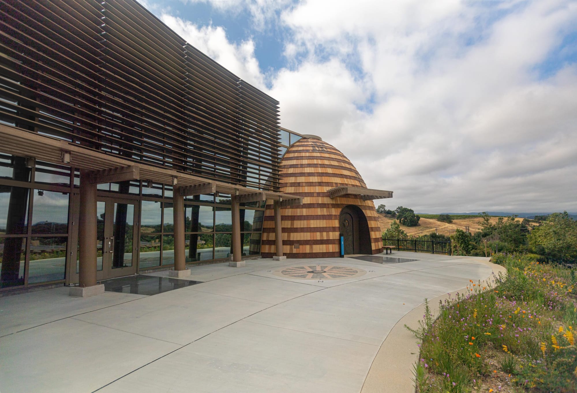 Exterior view of the dome-shaped ap structure at the Santa Ynez Chumash Museum