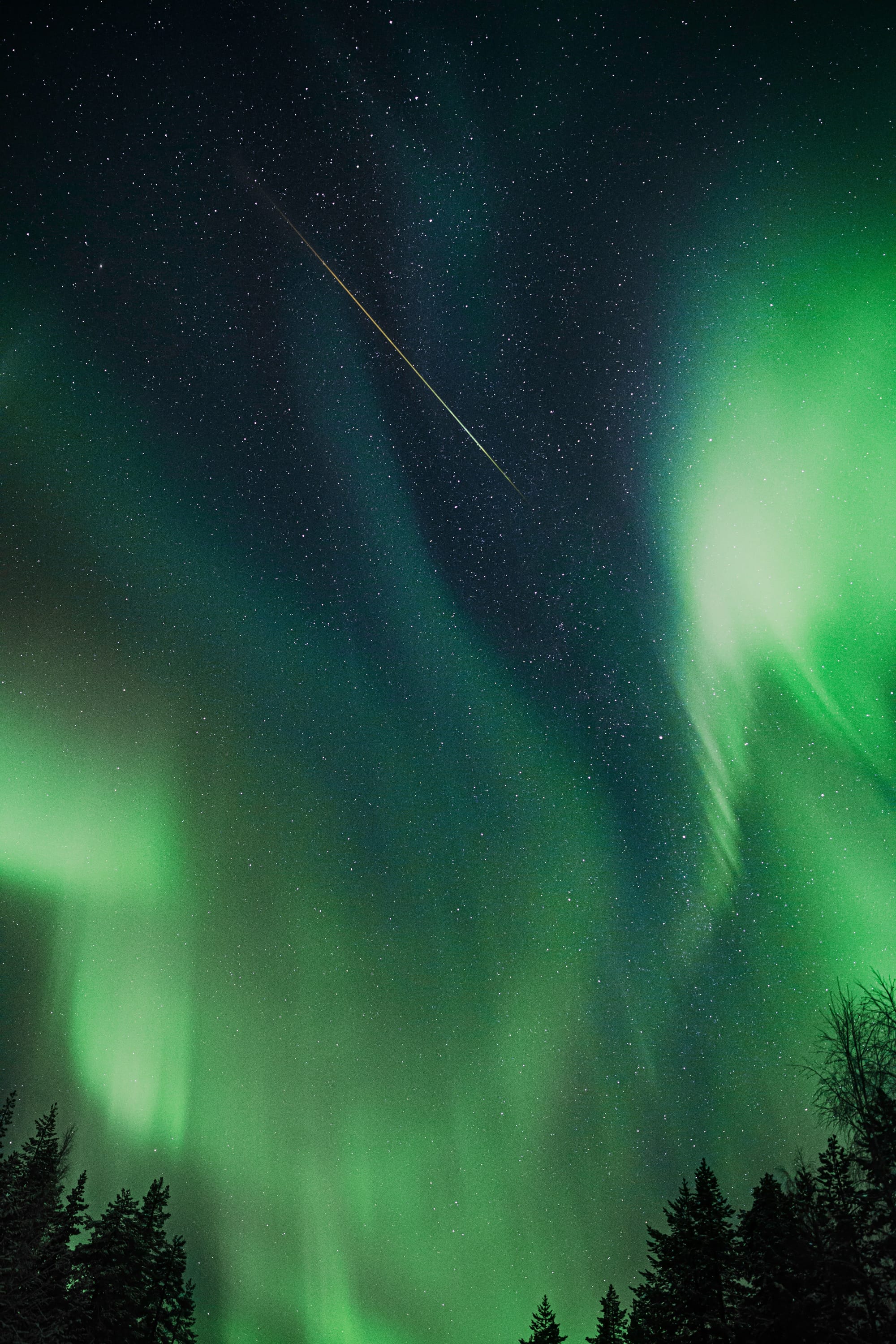 Northern Lights over Rovaniemi sky reflecting on snow-covered landscape