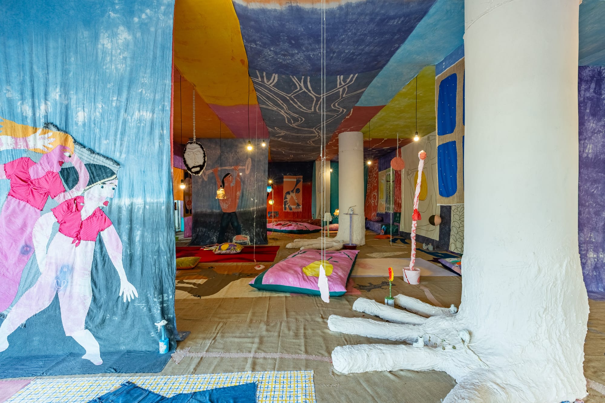 Celiac Eceiza's textile-based structure composed of found materials.