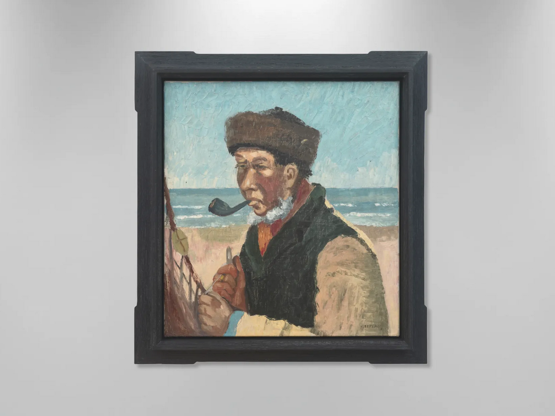 A painting of a man smoking a pipe against a marine backdrop, claimed by a data science firm to be by Van Gogh.