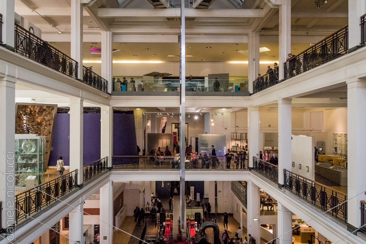 A view of the main hall of the Science Museum, from the second floor