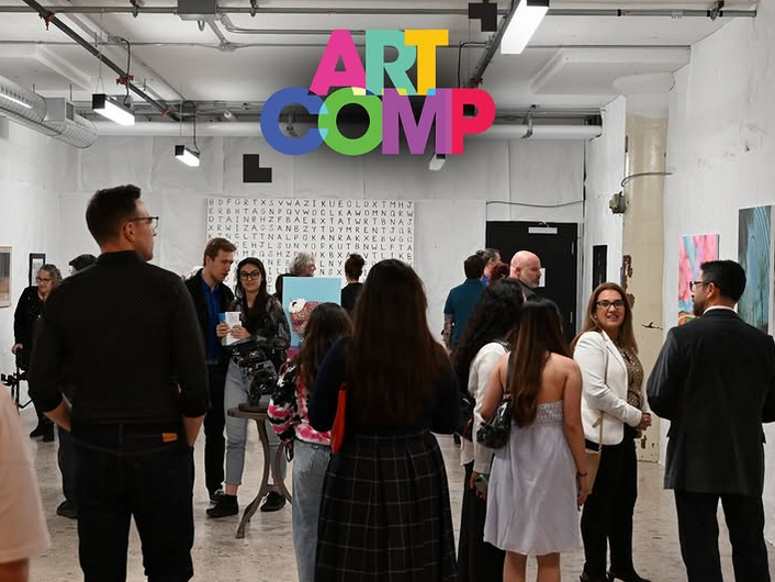 Visitors explore diverse artworks at London’s ART COMP 2025 exhibition at 100 Kellogg Lane