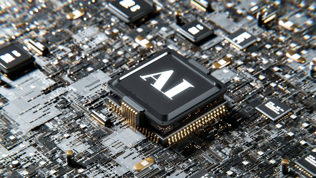 Close-up of a motherboard with an AI chip symbolizing artificial intelligence as the new engine of creativity in art.
