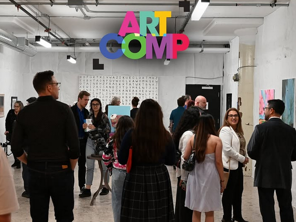 Visitors explore diverse artworks at London’s ART COMP 2025 exhibition at 100 Kellogg Lane