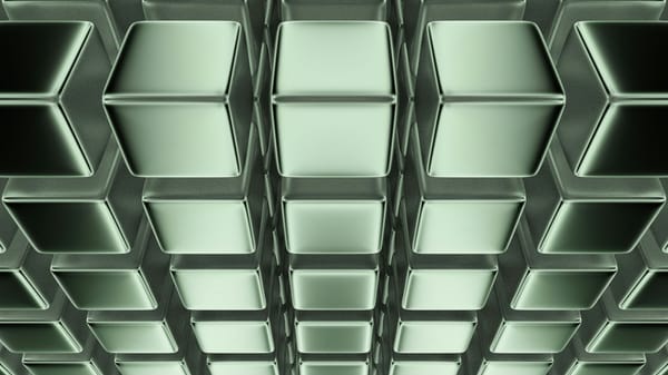 Abstract architectural forms intersected, representing the mediation of artistic authorship through computational systems.